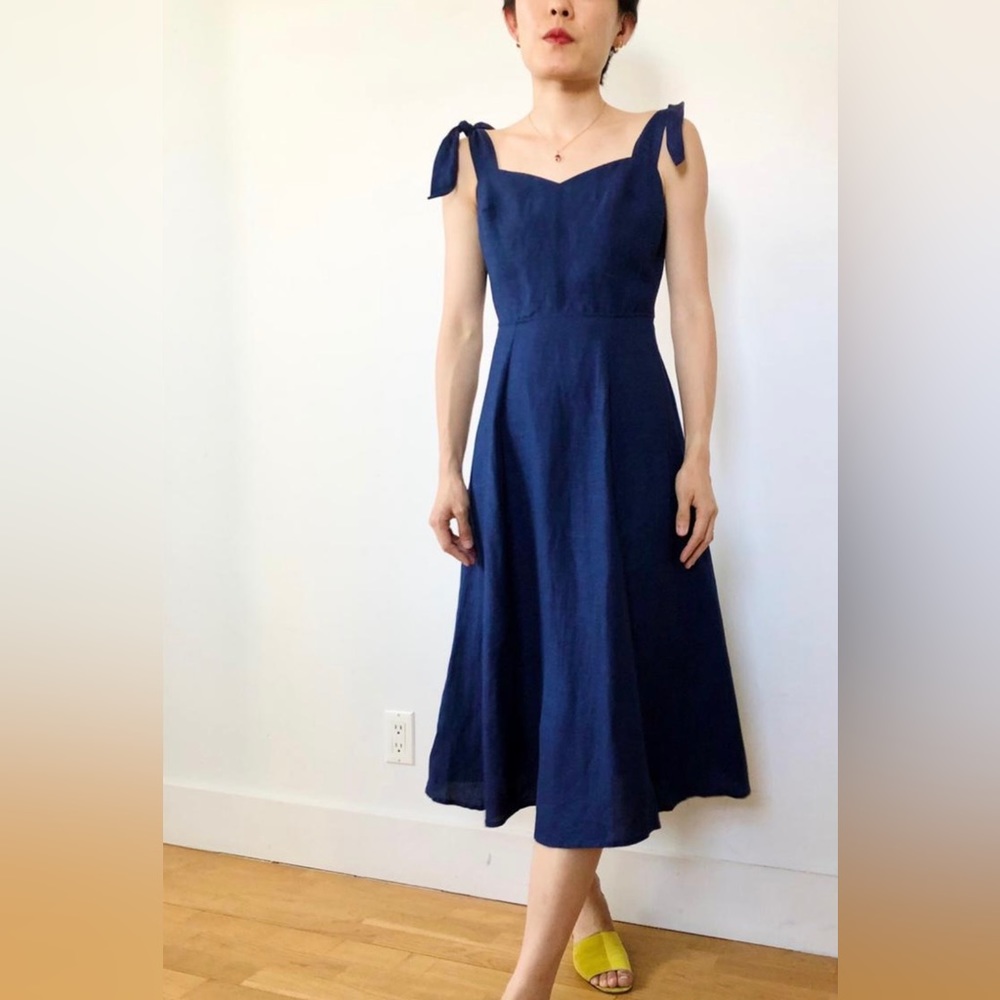Reformation Navy Blue Linen Dress